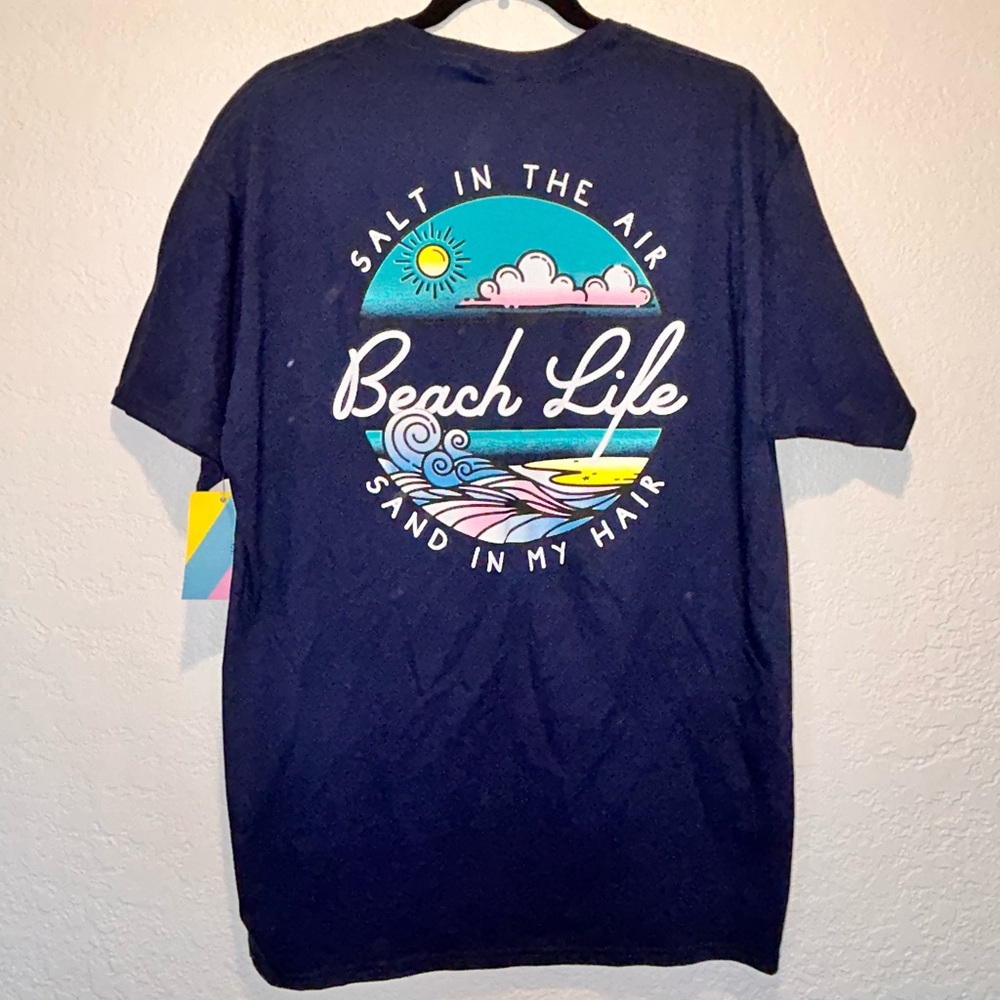 Navy Blue Beach Girl Graphic T-Shirt New Size Large